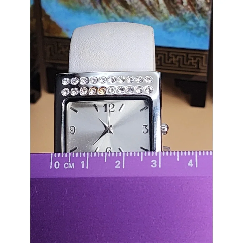 Ladies Fashion Quartz Watch White Rhinestone Bangle Cuff New Battery FREE $HIP!!